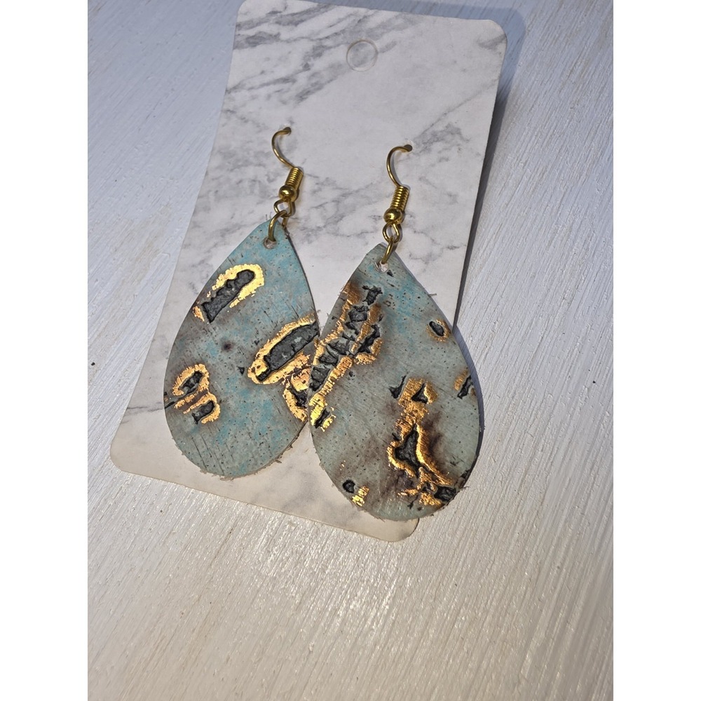 ARTISAN HANDCRAFTED TEARDROP  LEATHER DANGLE EARRINGS